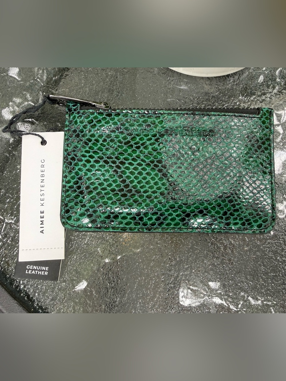 NEW Aimee Kestenberg Green Snake-Embossed Leather Card Case
